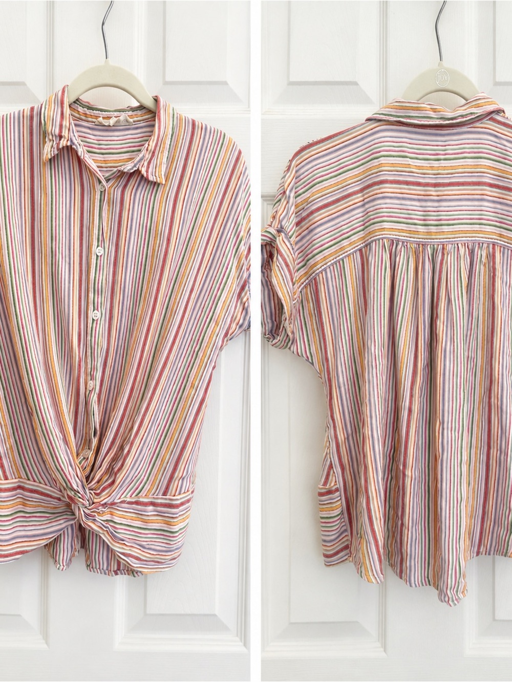 Lou & Grey Multicolor Striped Button-Down Tie-Front Shirt